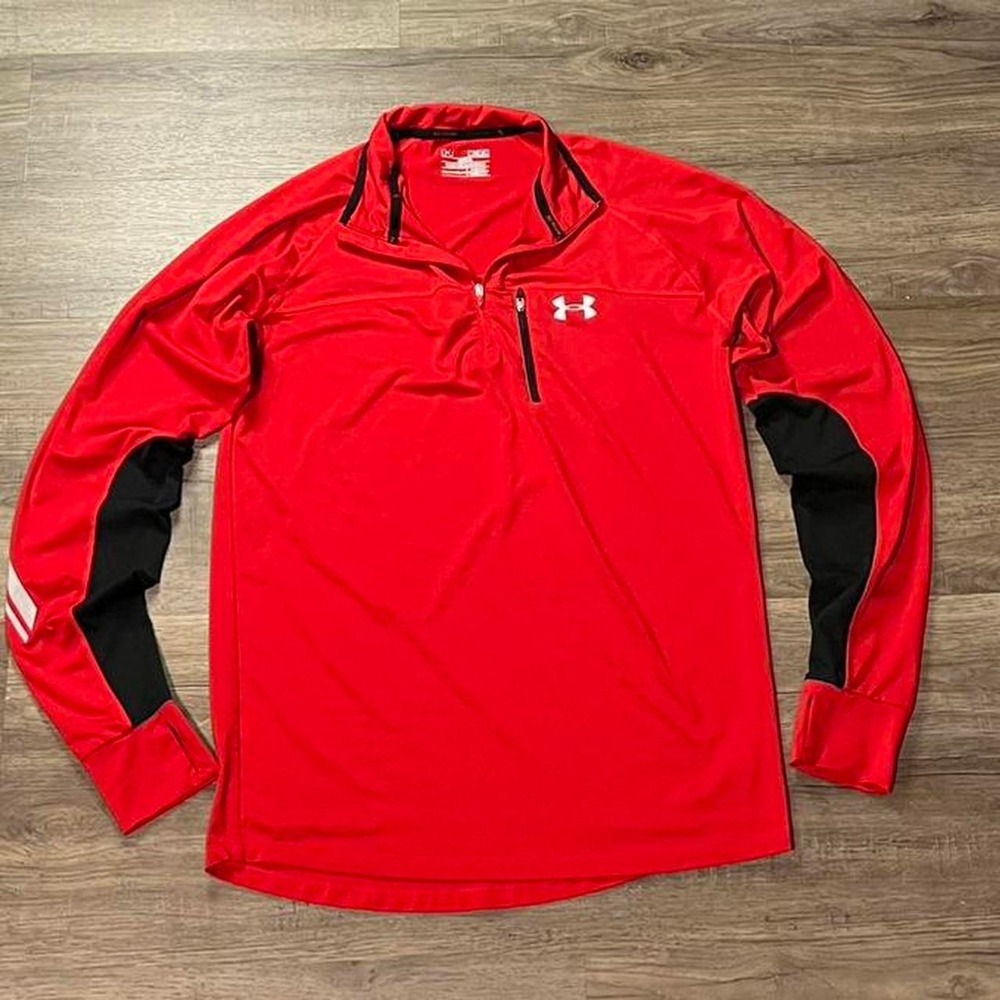 Under‎ Armour Red Heat Gear Retro Tech Sportswear Running Sleeve Sweatshirt M